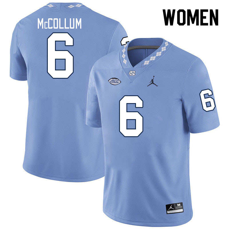 Women #6 Nate McCollum North Carolina Tar Heels College Football Jerseys Stitched-Carolina Blue